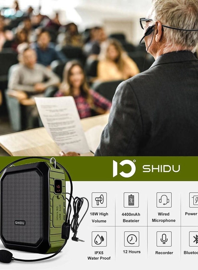 SHIDU Voice Amplifier for Teacher with Portable Microphone and Speaker, 18W Megaphone with Wired Mic Headset, IPX5 Waterproof & Rechargeable Bluetooth Speaker Systems for Tour Guide (NOT Wireless) - Image 2