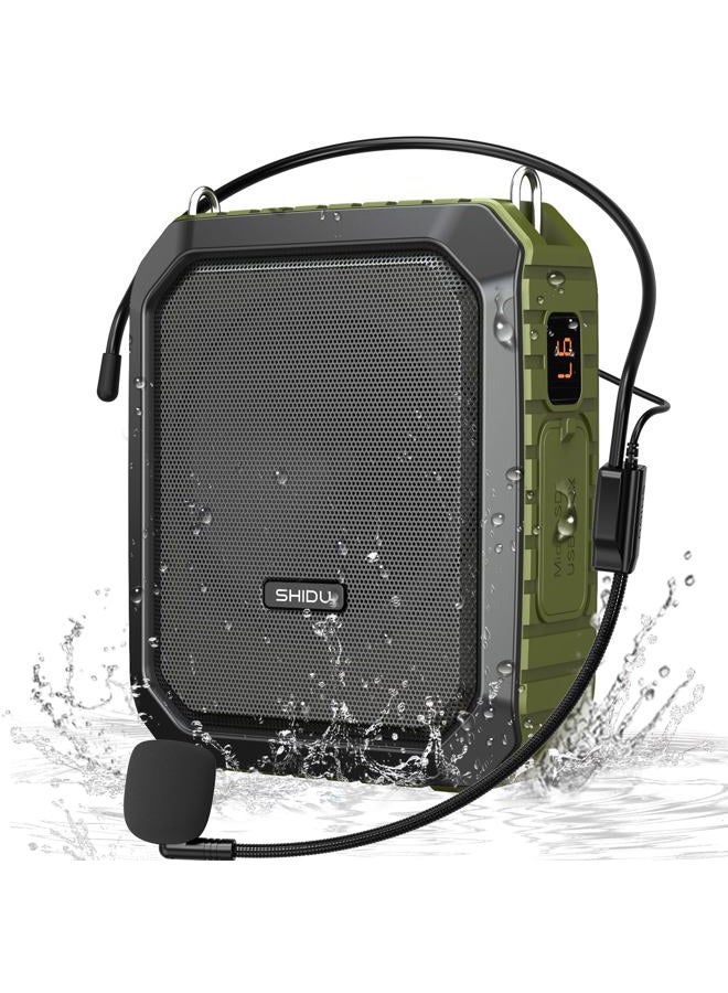 SHIDU Voice Amplifier for Teacher with Portable Microphone and Speaker, 18W Megaphone with Wired Mic Headset, IPX5 Waterproof & Rechargeable Bluetooth Speaker Systems for Tour Guide (NOT Wireless) - Image 1