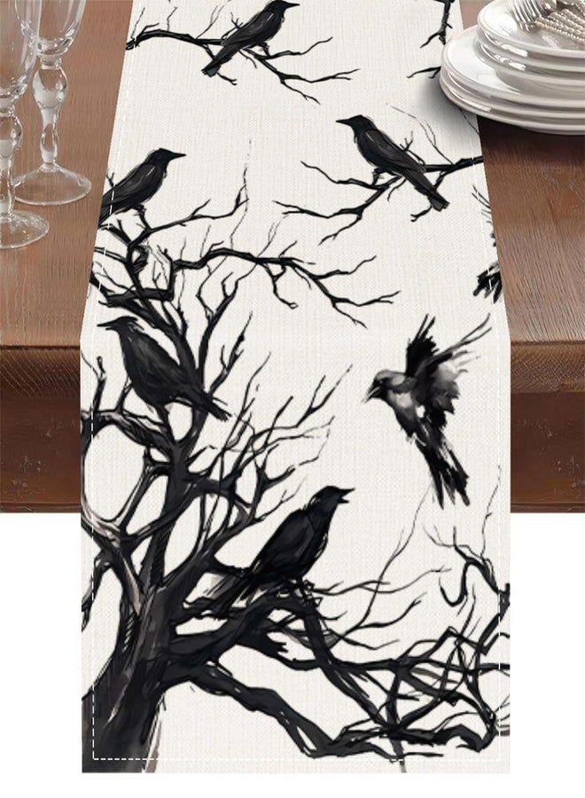 Oeyliz Halloween Table Runner Kitchen Dining Table Runner Halloween Party Black and White Halloweens Table Cloth Decor Dinner Table Decoration 13 X 72 Inch - Image 1