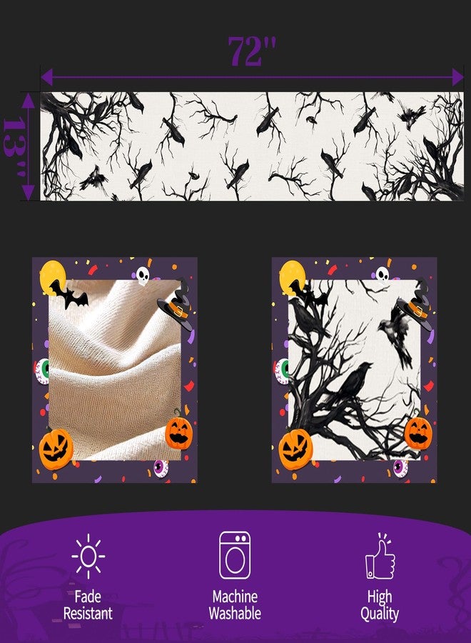 Oeyliz Halloween Table Runner Kitchen Dining Table Runner Halloween Party Black and White Halloweens Table Cloth Decor Dinner Table Decoration 13 X 72 Inch - Image 3