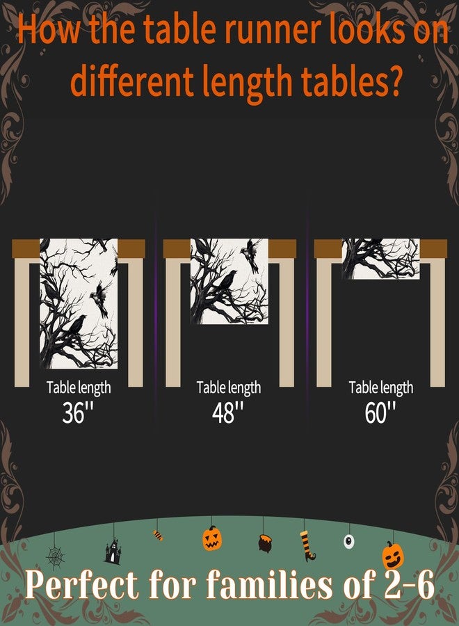 Oeyliz Halloween Table Runner Kitchen Dining Table Runner Halloween Party Black and White Halloweens Table Cloth Decor Dinner Table Decoration 13 X 72 Inch - Image 4