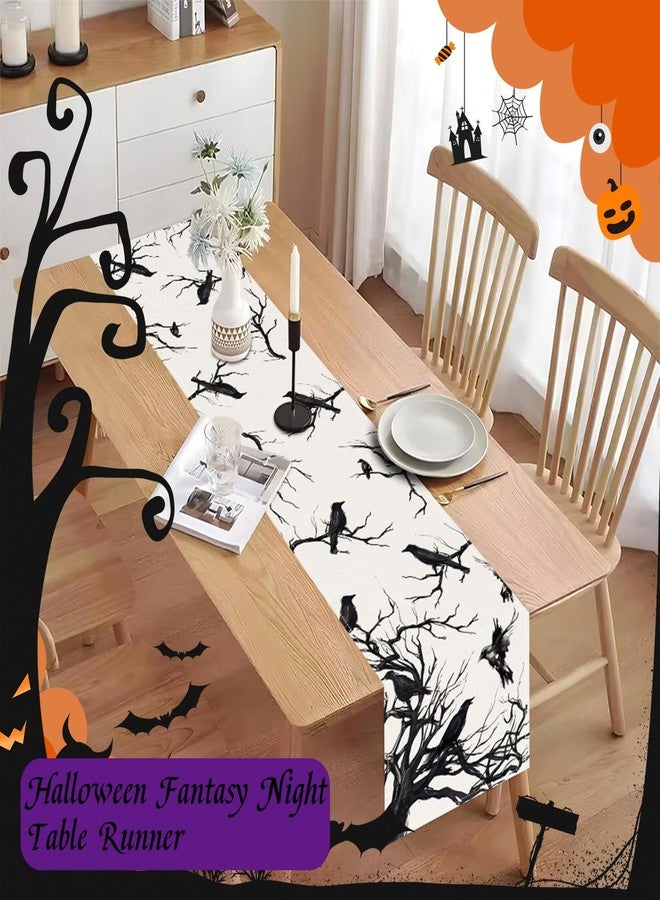 Oeyliz Halloween Table Runner Kitchen Dining Table Runner Halloween Party Black and White Halloweens Table Cloth Decor Dinner Table Decoration 13 X 72 Inch - Image 2