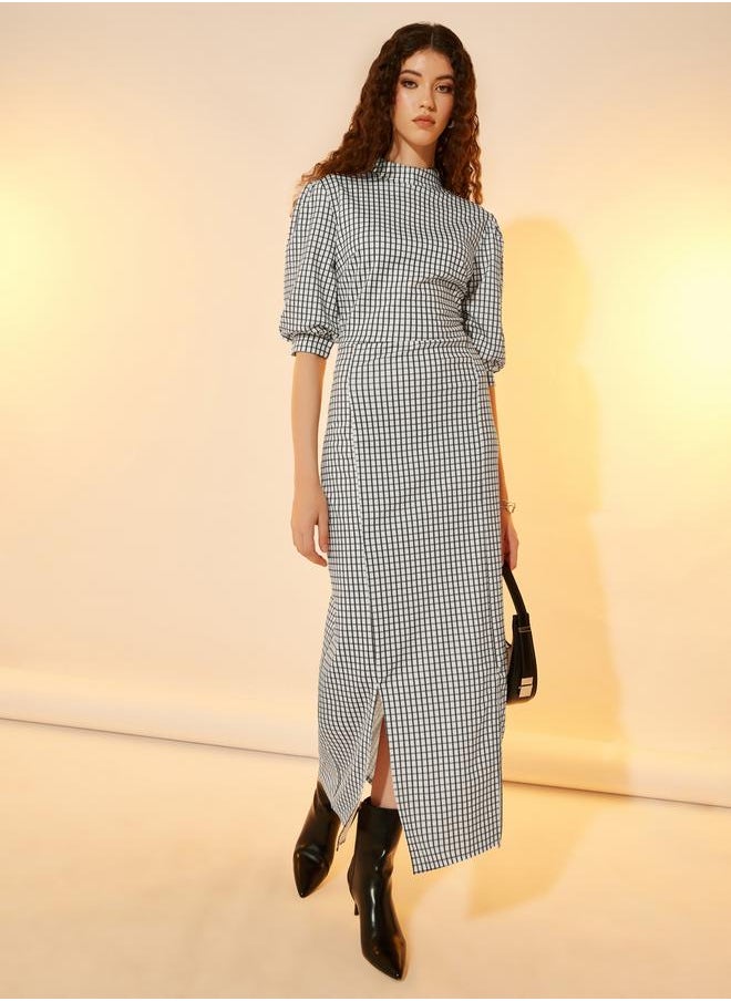 Take Two - Graph Checked High Neck Maxi Dress - Image 1