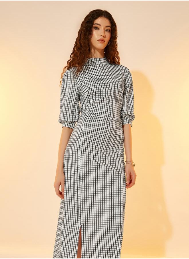 Take Two - Graph Checked High Neck Maxi Dress - Image 1