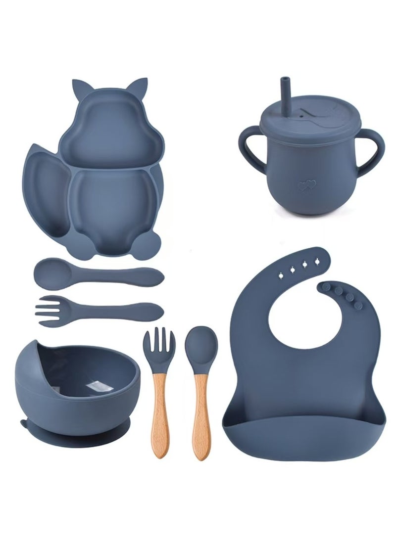 Captaintech 8-Piece Baby Led Weaning Set – Silicone Toddler Feeding Supplies with Bib, Divided Plate, Bowl, Cup & Self-Feeding Spoons – BPA-Free Dish Set for Infants ﻿  - Image 1
