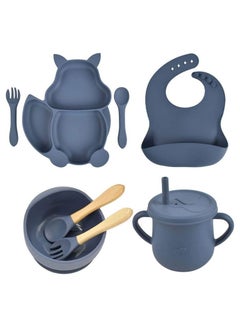 Captaintech Silicone Baby Feeding Set, 8 Piece Baby Led Weaning Supplies, Baby Toddler Bib Cup Divided Plate and Bowl Self Feeding Spoons Dish Set, Baby Eating Utensils, Toddler Feeding Supplies  - Image 1