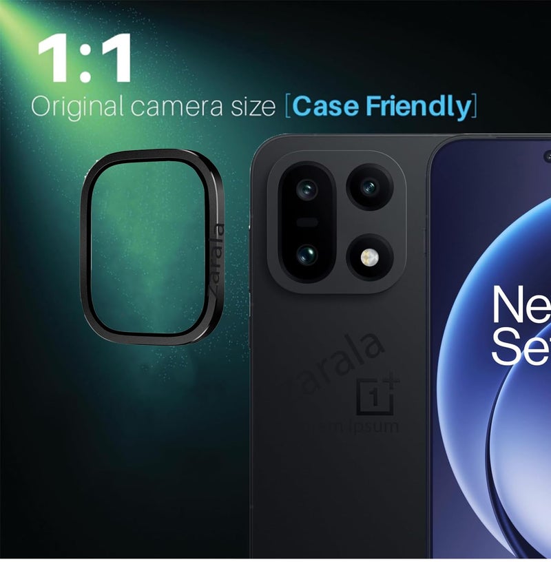 ZARALA Camera Lens Frame Glass Compatible with oneplus 15 Tempered Glass Aluminum Alloy Frame Individual Camera Lens Protector Cover Black - Image 2