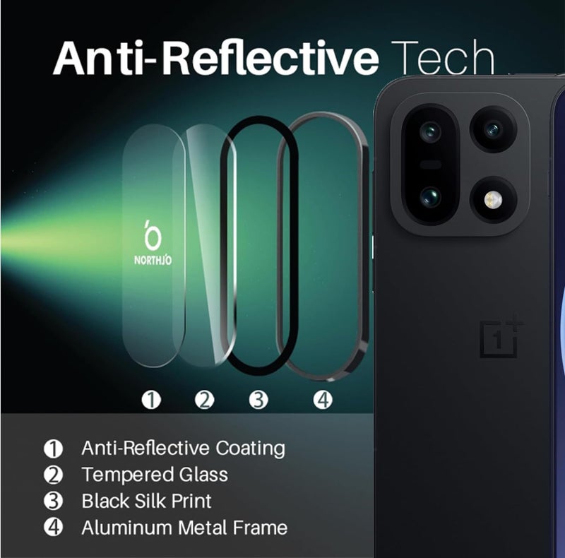 ZARALA Camera Lens Frame Glass Compatible with oneplus 15 Tempered Glass Aluminum Alloy Frame Individual Camera Lens Protector Cover Black - Image 4