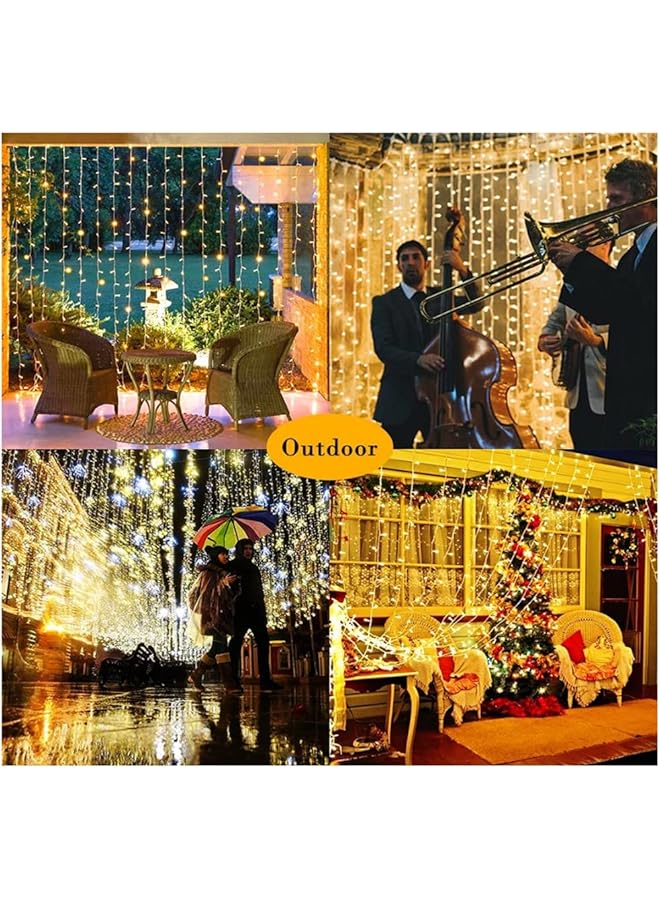 إيروريكس أضواء ستائر نافذة معلقة لعيد رمضان، أضواء عيد مبارك الخيالية 3X3 متر مع جهاز تحكم عن بعد 300 مصباح ليد، 8 أوضاع إضاءة يو إس بي، ديكورات رمضان لحفلات الحديقة، ديكور إسلامي إسلامي، أبيض دافئ - Image 3