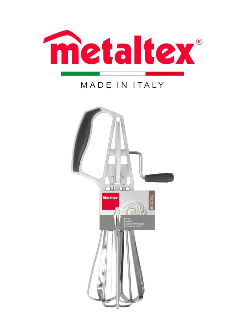 Metaltex خلاط ميكانيكي معدني من ميتالتكس - أسلاك فولاذية مقاومة للصدأ مع مقبض بلاستيكي ABS - خفاقة يدوية للخبز والطهي - Image 1