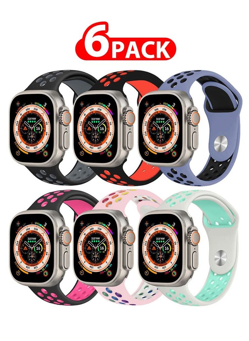 CATANES - 6 Pack For Apple Watch 49mm 45mm 44mm 42mm Silicone Sport Band Nike Strap Compatible With iWatch Series Ultra/8/7/SE/6/5/4/3/2/1 - Image 1