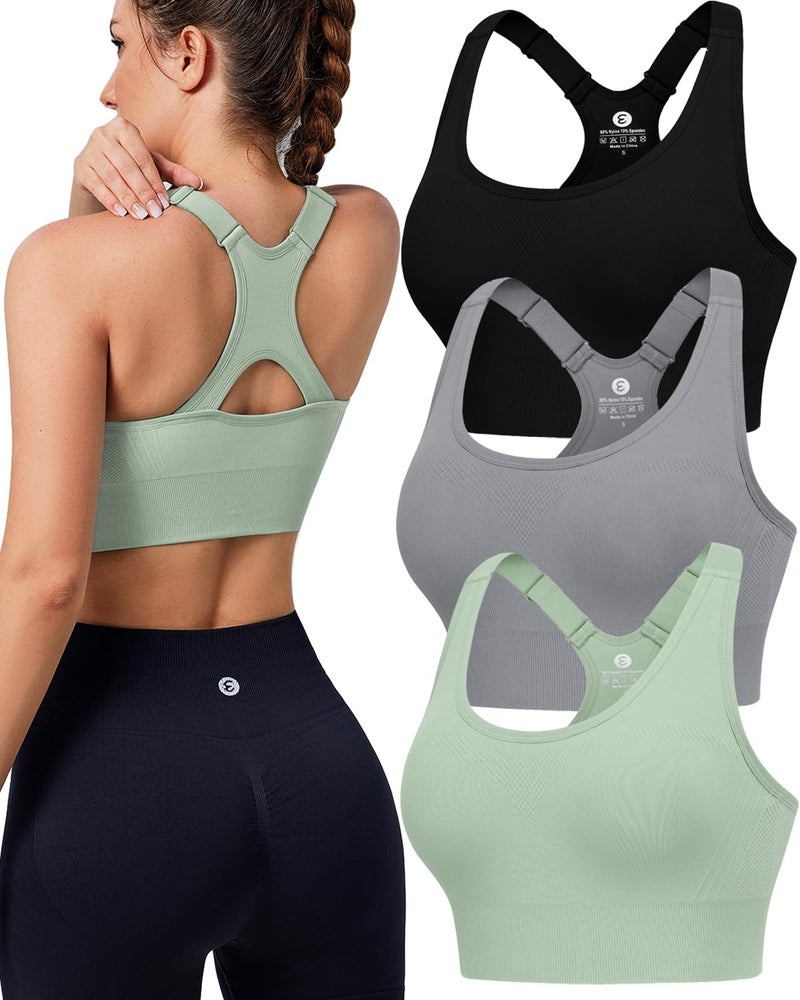 Evercute Racerback High Support Bras Adjustable Sports Bras for Women 3/4 Pack Seamless Padded Workout Bras Yoga Athletic Bra - Image 1