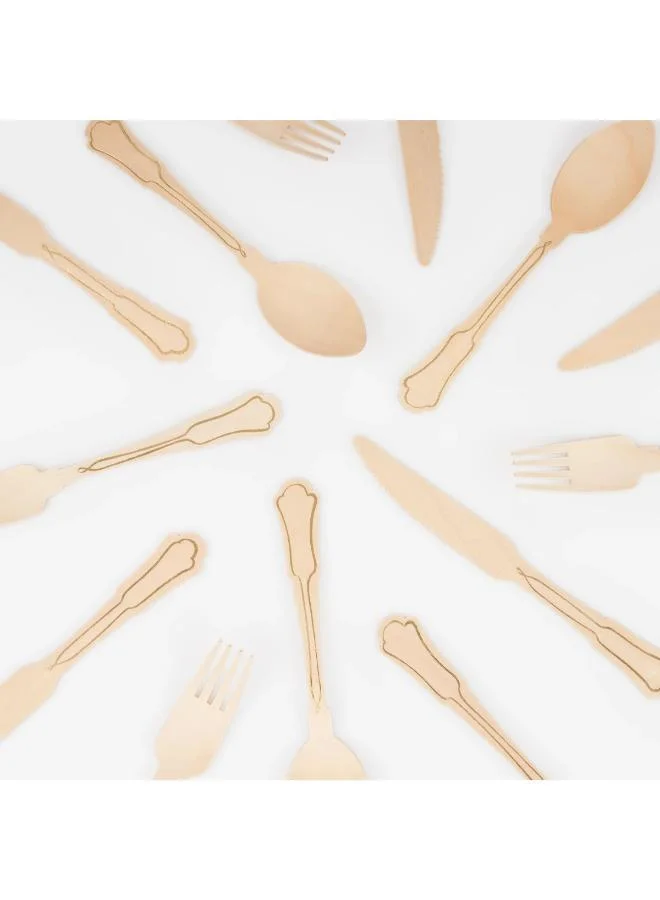 Meri Meri Elegant Gold Foil Detail Wooden Cutlery Set