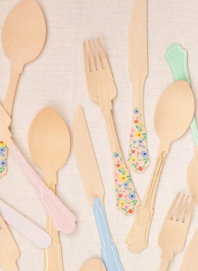 Meri Meri Elegant Gold Foil Detail Wooden Cutlery Set