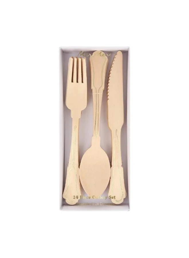 Meri Meri Elegant Gold Foil Detail Wooden Cutlery Set