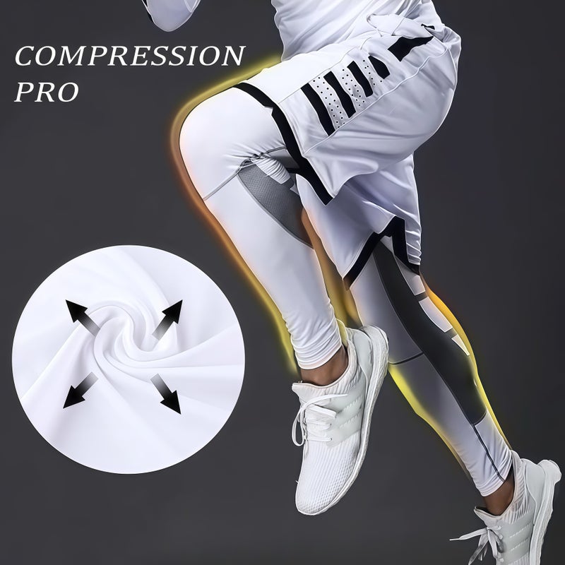 Men'S Sports Tights Quick-Dry Mesh Gray Fitness Pants Running Workout Basketball Compression Leggings Long Pants Leg-Lengthening - Image 4