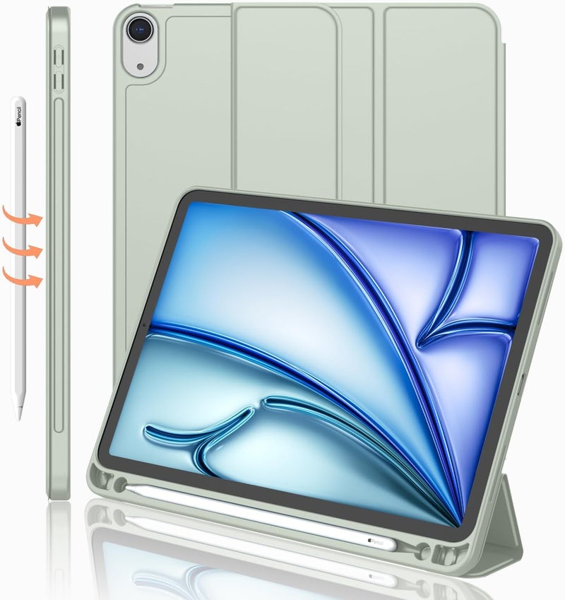 iMieet iPad Air 11 Inch Case M3(2025) / M2 (2024), iPad Air 5th/4th Generation Case 2022/2020 10.9 Inch with Pencil Holder,Trifold Stand Smart Case with Soft TPU Back(Sega Green) - Image 1