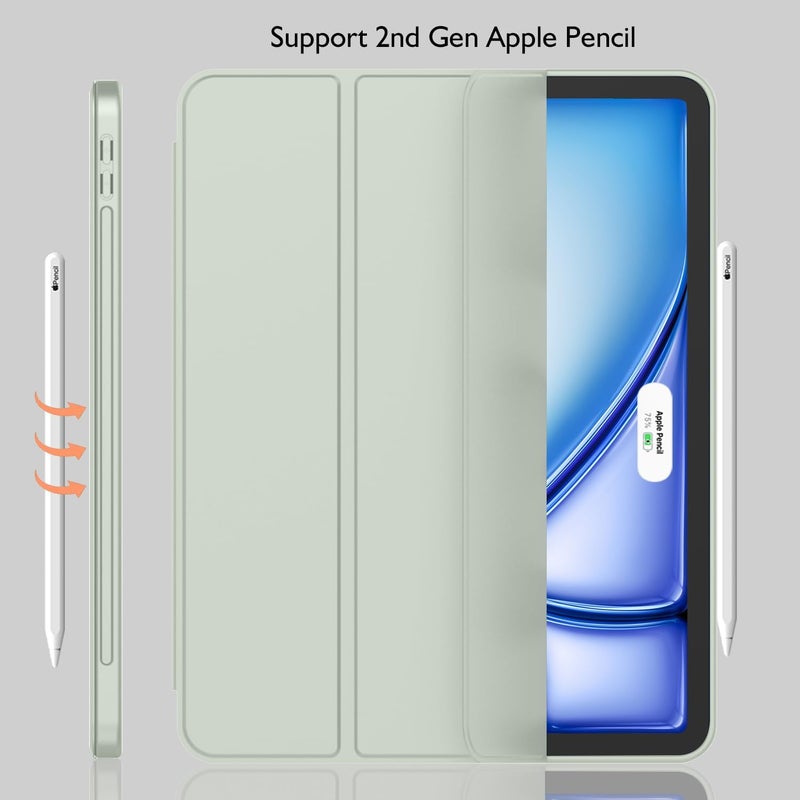 iMieet iPad Air 11 Inch Case M3(2025) / M2 (2024), iPad Air 5th/4th Generation Case 2022/2020 10.9 Inch with Pencil Holder,Trifold Stand Smart Case with Soft TPU Back(Sega Green) - Image 2