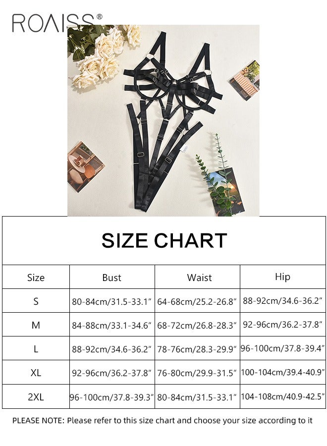 roaiss Thick Webbing Spliced Onesie Underwear for Women Hollow Design Suspender Bodysuit Ladies Adjustable Cage Bra Set Style Cosplay Costumes Outfits  - Image 4