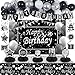 Halema Black and Silver Birthday Decorations BIack Birthday Decoretions for Men Women Boys Girls with Black Happy Birthday Banner Tablecloth Backdrop Balloons Arch Garland Kit Decorations Party Supplies - Image 2