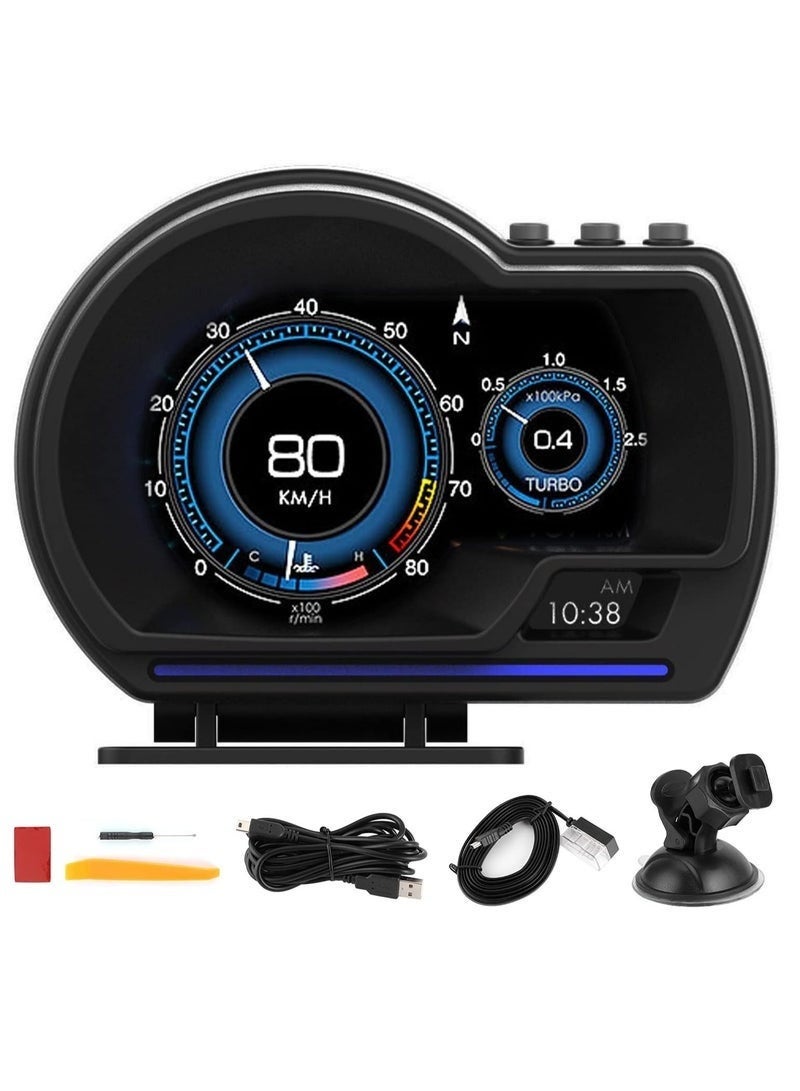 Car HUD Display, OBDⅡ+GPS Smart Gauge,High Definition Speedometer,Car Diagnostic Tool,OBD Fault Code Elimination,Safe Driving,Computer Overspeed Fault Alarm,for All Vehicles(Black) - Image 2