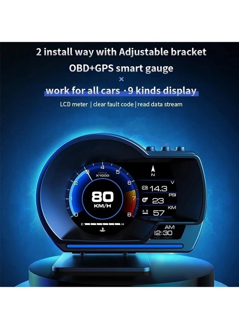 Car HUD Display, OBDⅡ+GPS Smart Gauge,High Definition Speedometer,Car Diagnostic Tool,OBD Fault Code Elimination,Safe Driving,Computer Overspeed Fault Alarm,for All Vehicles(Black) - Image 4