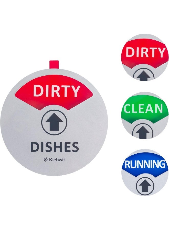 Kichwit Clean Dirty Dishwasher Magnet with The 3rd Option â€œRunningâ€, Perfect for Quiet Dishwashers, Non-Scratch Strong Magnet Backing, Residue Free Adhesive Included, 3.5â€ Diameter, Silver - Image 2