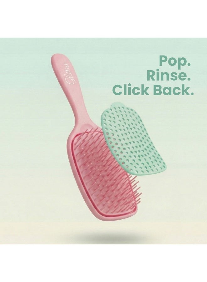 Glitters No Mess No Stress Easy Clean Hair Brush, Detangling Hairbrush with Removable Washable Pad, Detangler Brush for Women, Men & Girls, Easy Rinse Hair Brush for Everyday Hair Care - Image 2
