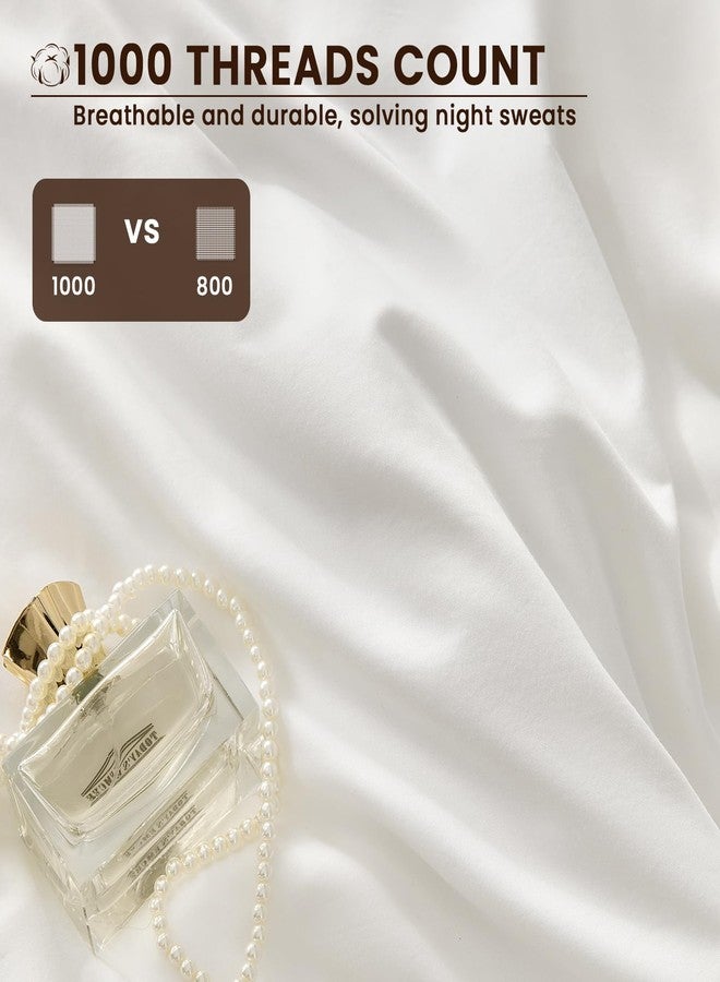 LBRO2M طقم ملاءات سرير LBRO2M، قطن مصري 100%، عدد الخيوط 1000، مقاس كوين، 4 قطع، جيب عميق 16 بوصة، مناسب لجميع الفصول، فائق النعومة والراحة، أبيض - Image 4