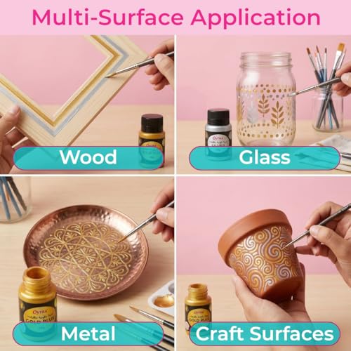 Oytra Gold Silver Metallic Paint Acrylic Colour Set for Metal Ideal for Professionals Artist Painters Craft Materials DIY Painting Drawing on Canvas Wall Wood Glass Car Rock Steel Surfaces - Image 5