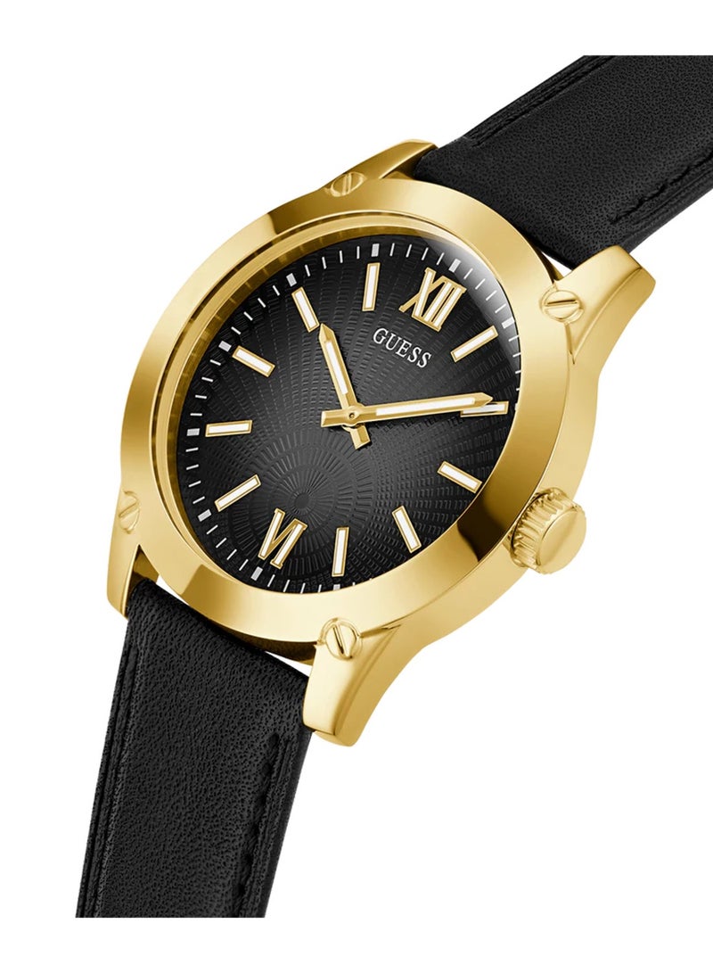 GUESS Crescent Men's Analog Quartz Black Leather Watch GW0628G2 - 44mm - Image 2