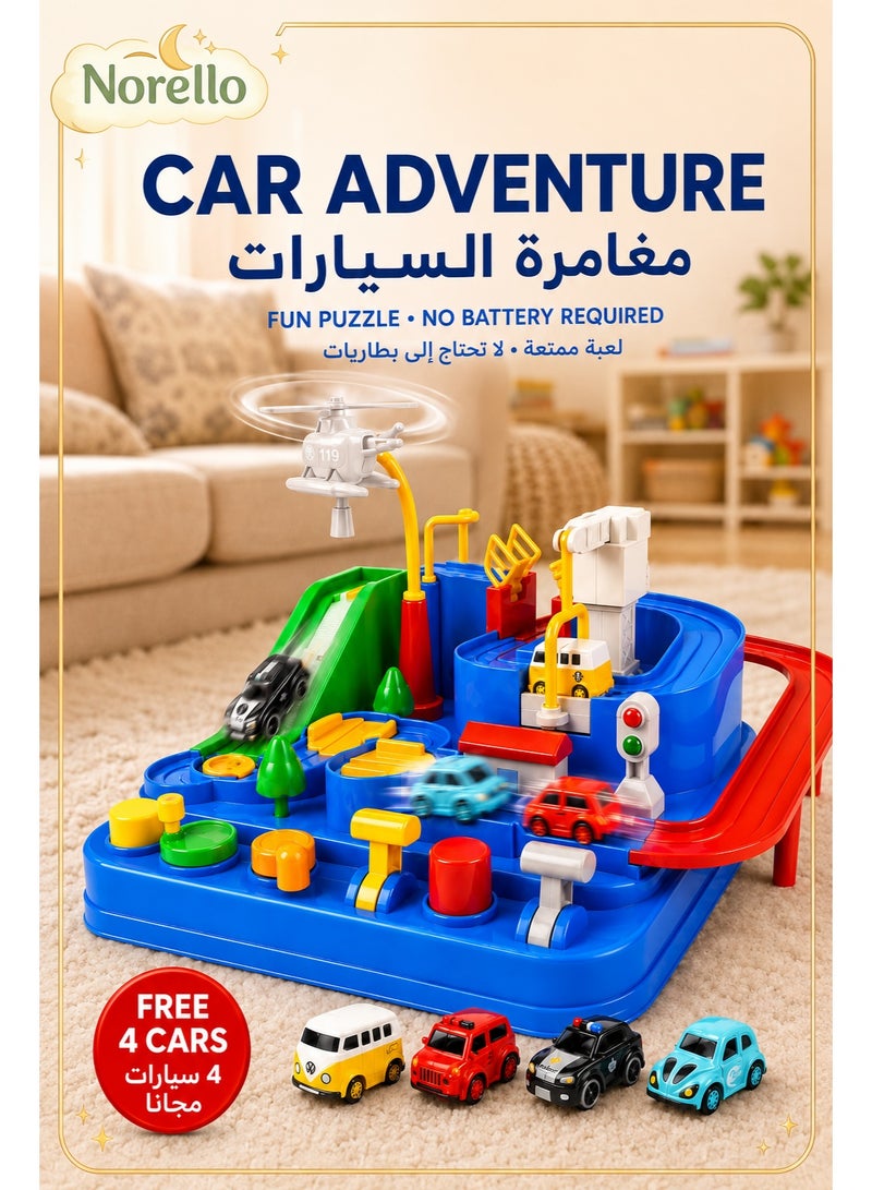 Norello Car Adventure Race Track Toy for Kids, Early Learning & Early Development Mechanical Puzzle Track, Includes 4 Mini Cars, No Batteries Required, Ages 3+ - Image 1