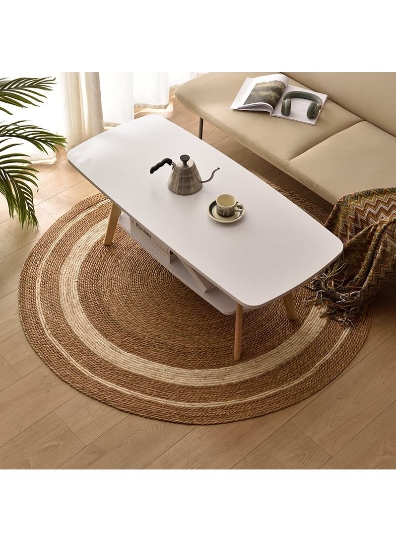 LINGWEI Natural Jute Rug with White Line Carpet Hand Woven Rug Doormat Natural Braided Floor Mat For Kitchen Entryway Hallway Pets Playing Bed Seagrass Rug For Living Room Bedroom - Image 1