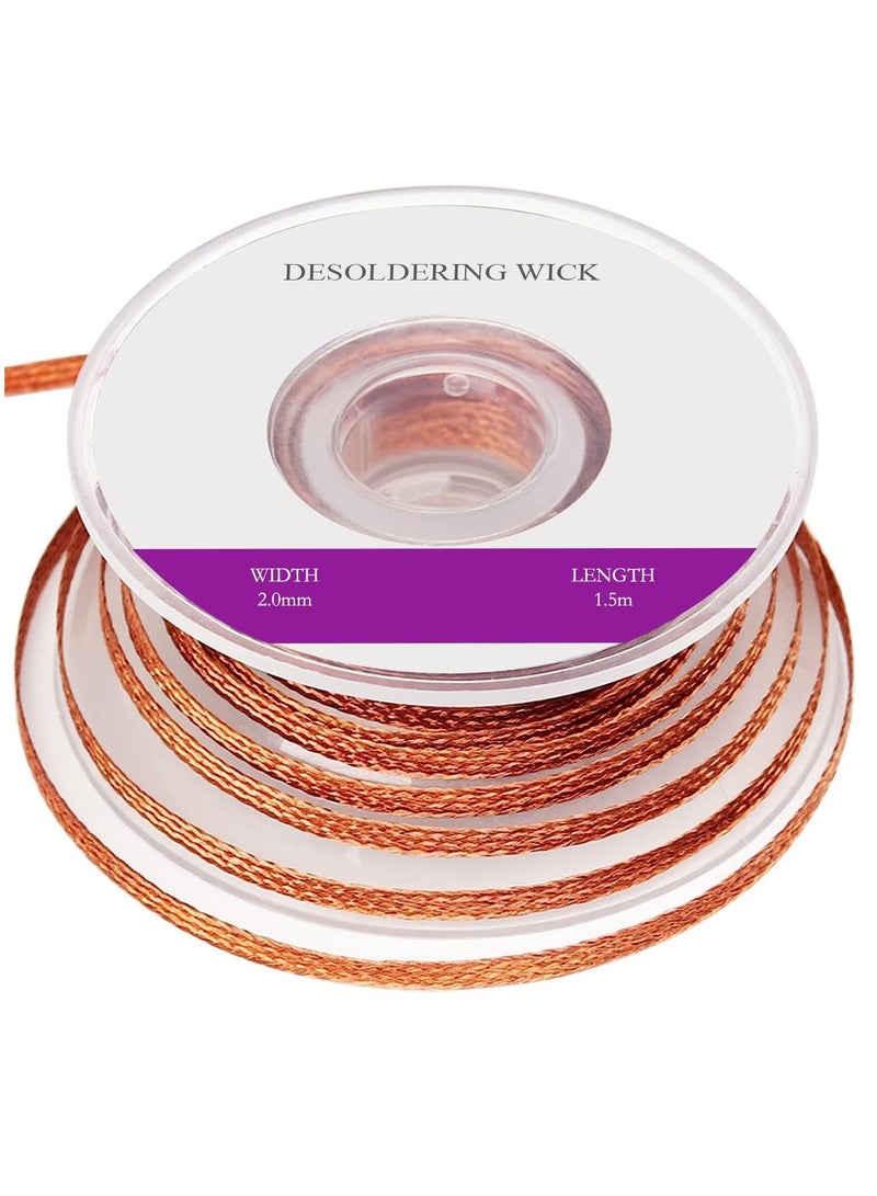 Rubik شريط إزالة اللحام عرض 2.0 مم طول 1.5 م، سلك ضفيرة إزالة اللحام مع الفلكس للحام - Image 1