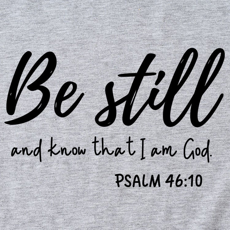 Independent Station Europe and the United States Be still and know letters fashion round neck loose short-sleeved T-shirt wholesale Lightgray(blackfont) XL - Image 4