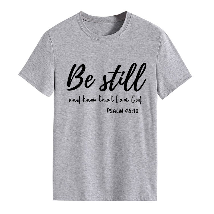 Independent Station Europe and the United States Be still and know letters fashion round neck loose short-sleeved T-shirt wholesale Lightgray(blackfont) XL - Image 1