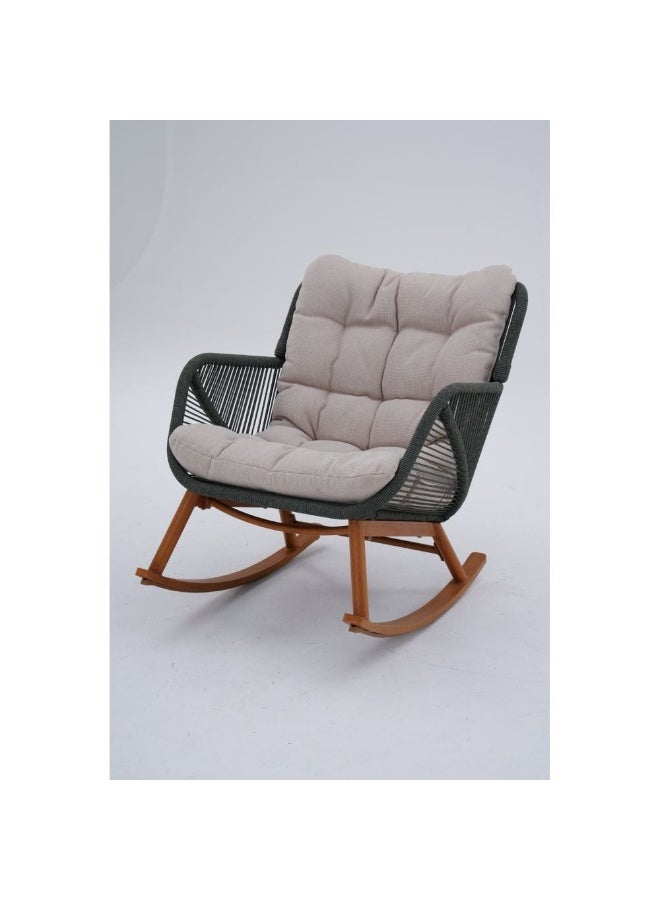 DANUBE HOME كرسي هزاز فاخر على شكل طائر الفينيق - رمادي/أخضر/تيك، كرسي هزاز خشبي حديث للداخل والخارج، كرسي استرخاء لشرفة، فناء أو غرفة معيشة