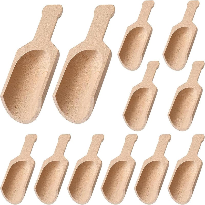 Aputue 12 Pieces Mini Wood Scoops, Small Bath Salt Scoops, Multipurpose Wooden Spoon for Canisters, Flour, Bath Salt, Sugar, Cereal, Coffee and More - Image 1