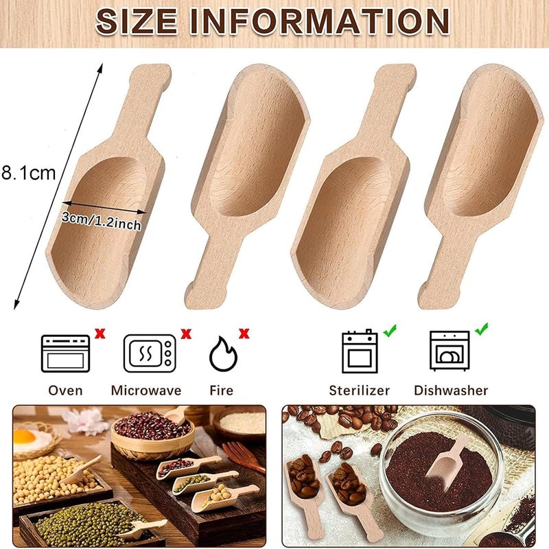 Aputue 12 Pieces Mini Wood Scoops, Small Bath Salt Scoops, Multipurpose Wooden Spoon for Canisters, Flour, Bath Salt, Sugar, Cereal, Coffee and More - Image 5