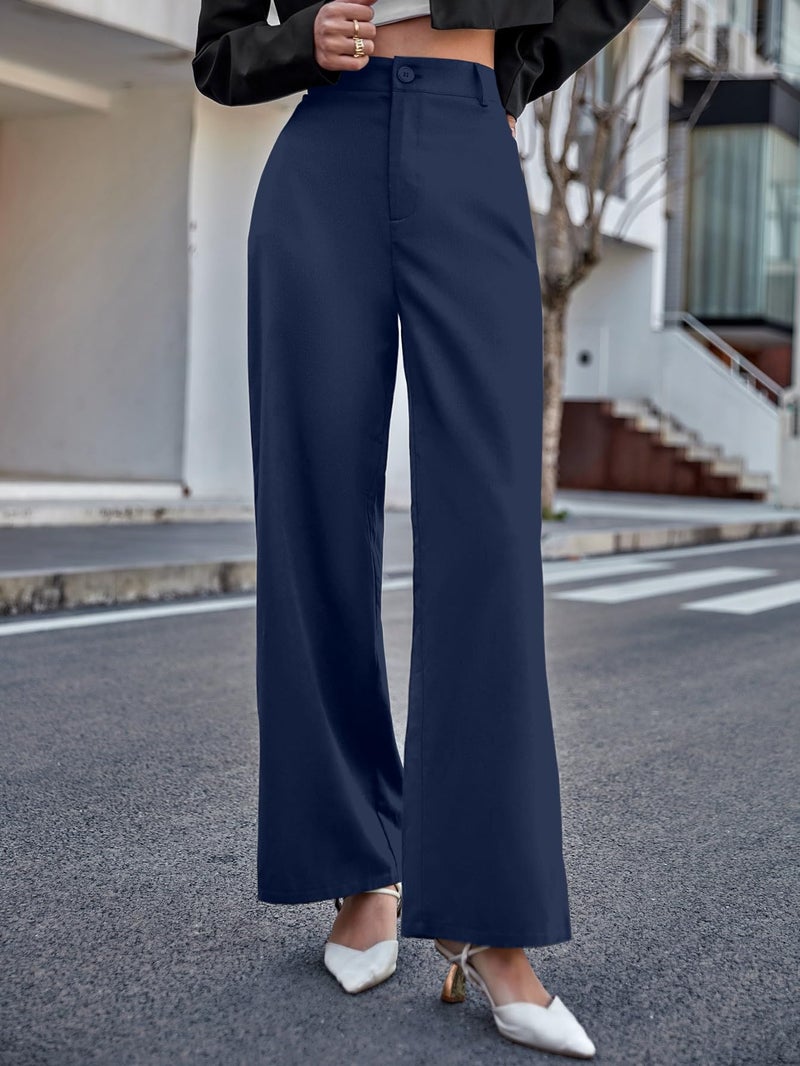 Aahwan Solid Dark Blue High Waist Wide Leg Pants for Women's & Girls'(233-DB-28) - Image 3