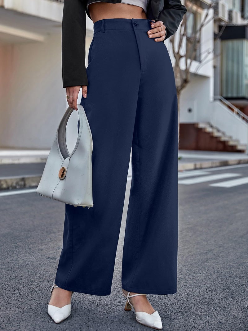 Aahwan Solid Dark Blue High Waist Wide Leg Pants for Women's & Girls'(233-DB-28) - Image 4