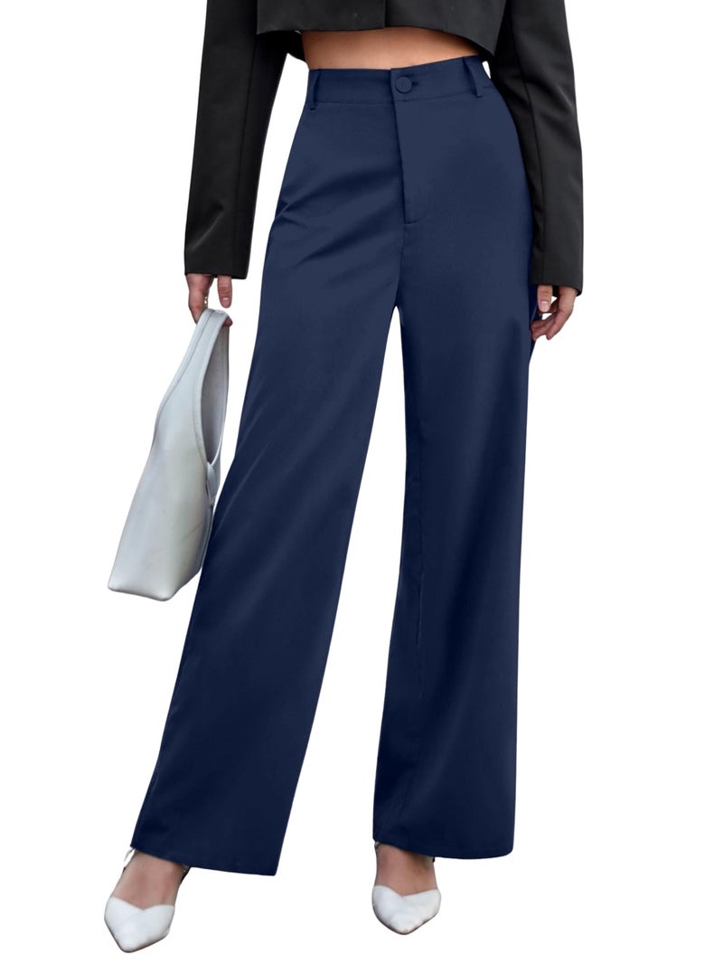 Aahwan Solid Dark Blue High Waist Wide Leg Pants for Women's & Girls'(233-DB-28) - Image 1
