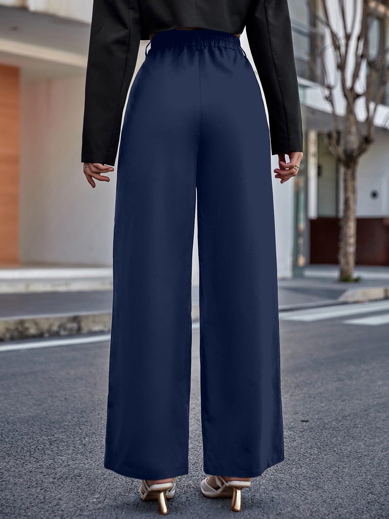 Aahwan Solid Dark Blue High Waist Wide Leg Pants for Women's & Girls'(233-DB-28) - Image 2