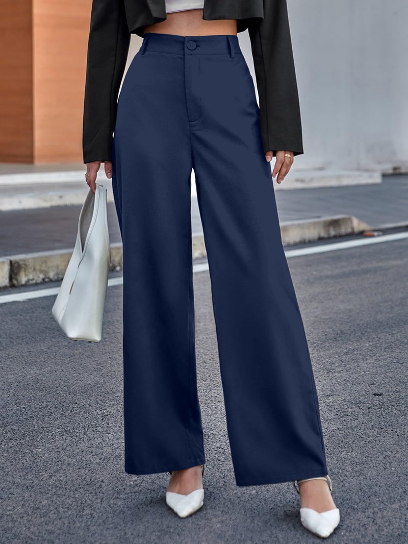 Aahwan Solid Dark Blue High Waist Wide Leg Pants for Women's & Girls'(233-DB-28) - Image 5
