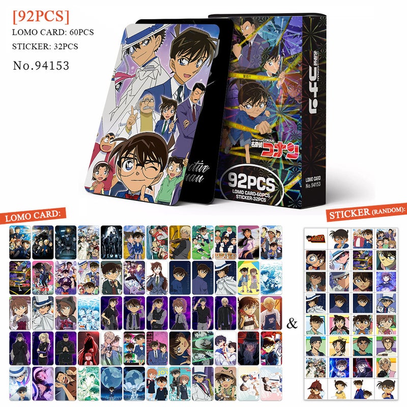 Detective Conan Lomocard & Sticker Set – 92PCS (60 Lomocards + 32 Random Stickers) | Aesthetic Photo Card Collection for Fans