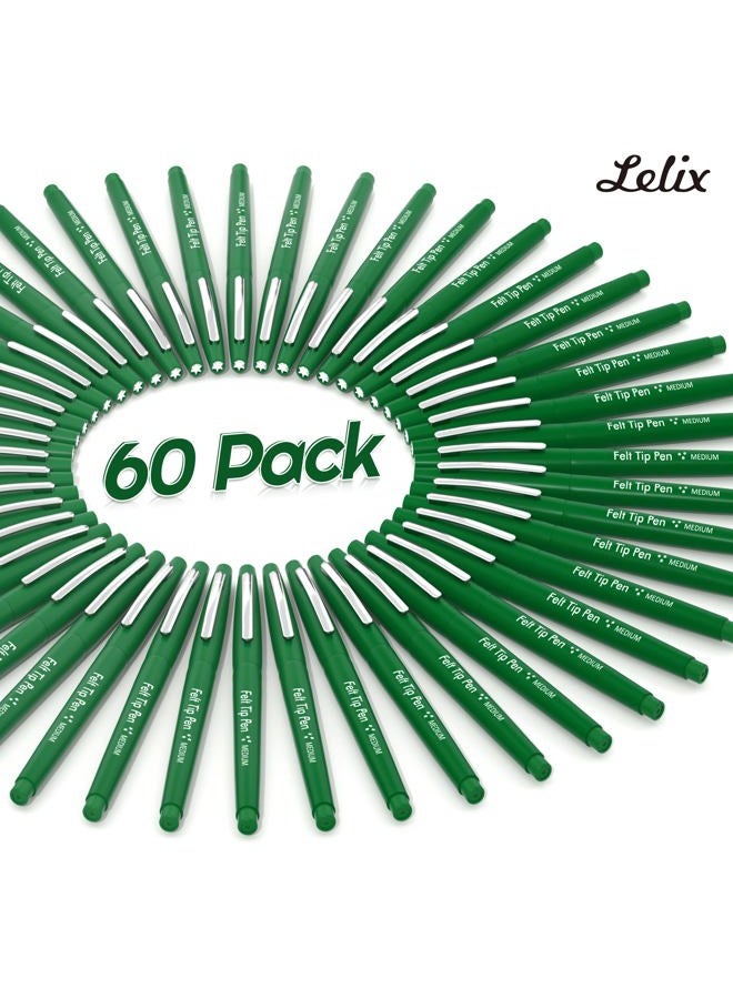 Lelix Felt Tip Pens, 60 Green Pack, 0.7mm Medium Point, Felt Tip Markers Pens for Journaling, Writing, Note Taking, Planner, Perfect for School Office and Art Supplies - Image 2