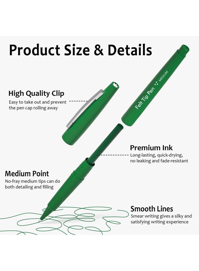 Lelix Felt Tip Pens, 60 Green Pack, 0.7mm Medium Point, Felt Tip Markers Pens for Journaling, Writing, Note Taking, Planner, Perfect for School Office and Art Supplies - Image 3