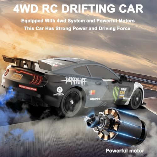 Desdoni سيارة تحكم عن بعد RC سيارة انزلاق 1:16 مقياس 4WD 18 كم/ساعة نموذج مركبة عالية السرعة 2.4GHz مع أضواء LED وإطارات مطاطية لرش سباق رياضي لعبة للبالغين والأولاد والبنات والأطفال هدية 2 قطع بطاريات قابلة للشحن - Image 3