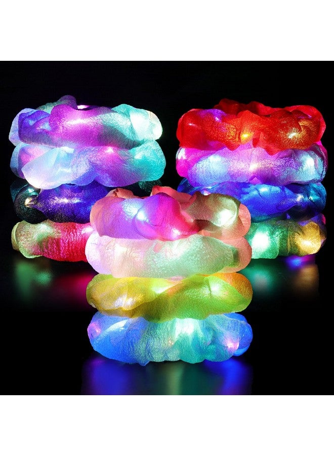 YL Mainland 12Pcs Led Scrunchies For Women, Led Light Up Hair Scrunchy For Girls With Luxury Jewelry Bag, Colorful Elastic Kapok Yarn Hair Band Multi Light Modes, Glow In The Dark Accessories For Neon Rave Party  - Image 1