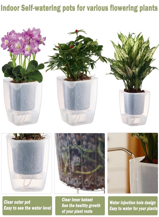 Planterhoma 3-Pack Clear Self Watering Planters for Indoor Plants 7" Large African Violet Plant Pots Plastic Wick Flower Pots with Water Injection Hole, Orchid Plant Pot Set, Clear - Image 3